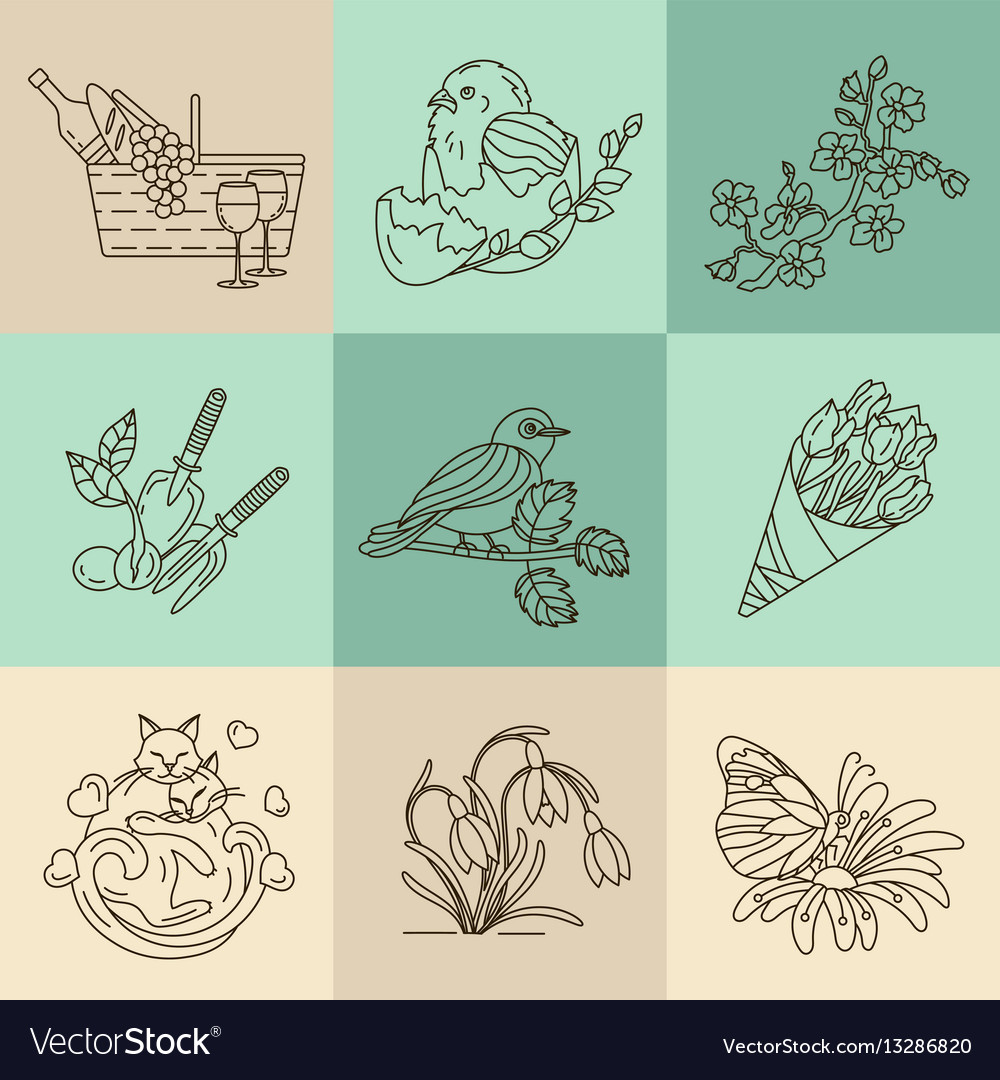 Spring thin line icons