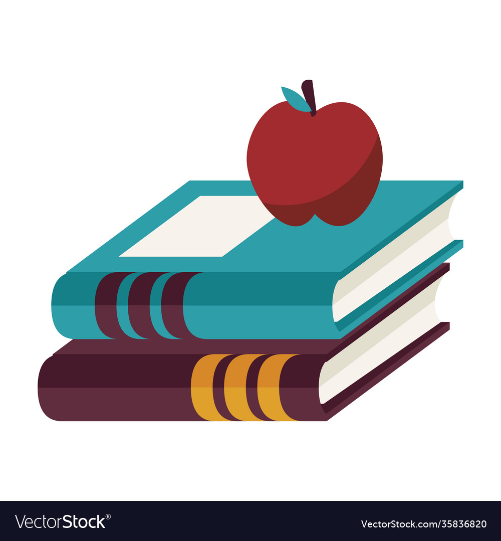 Text books education supplies with apple fresh Vector Image