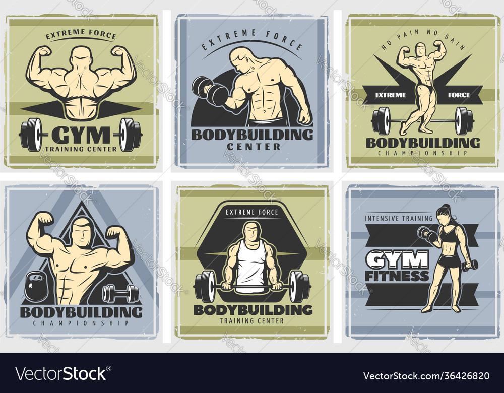 Vintage body building poster set