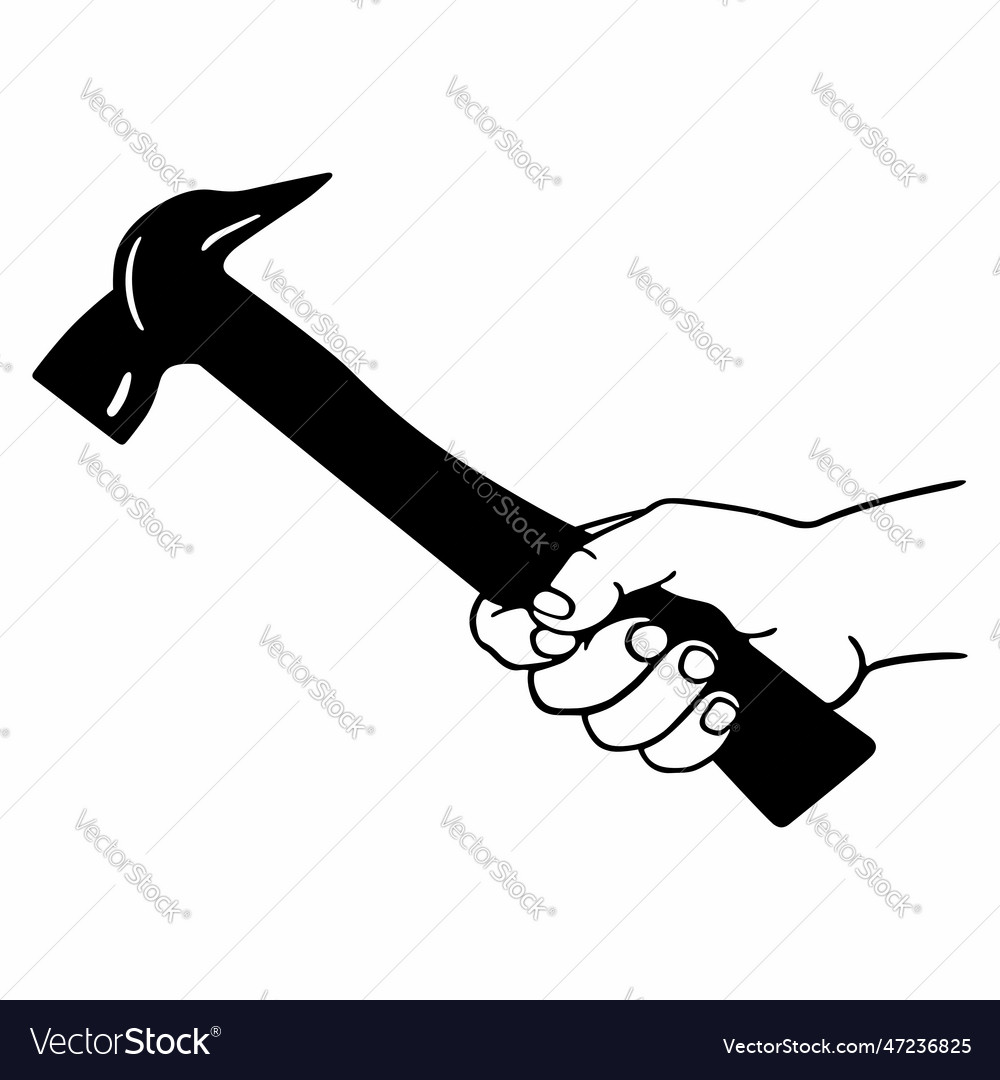 Big hammer with a long handle in hand