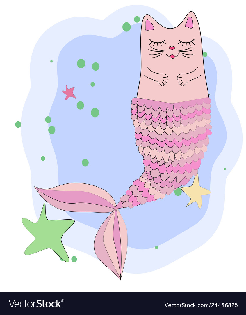 Cat unicorn with a mermaids tail in the colors