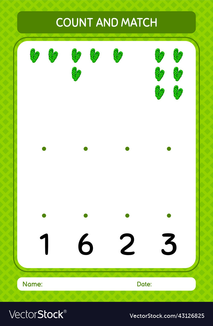 Count and match game with flip flop worksheet vector image Count and match game with flip flop worksheet