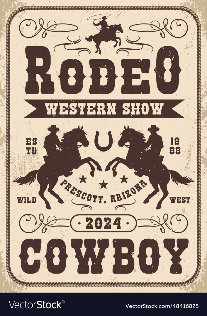 Cowboy rodeo vintage flyer monochrome Royalty Free Vector