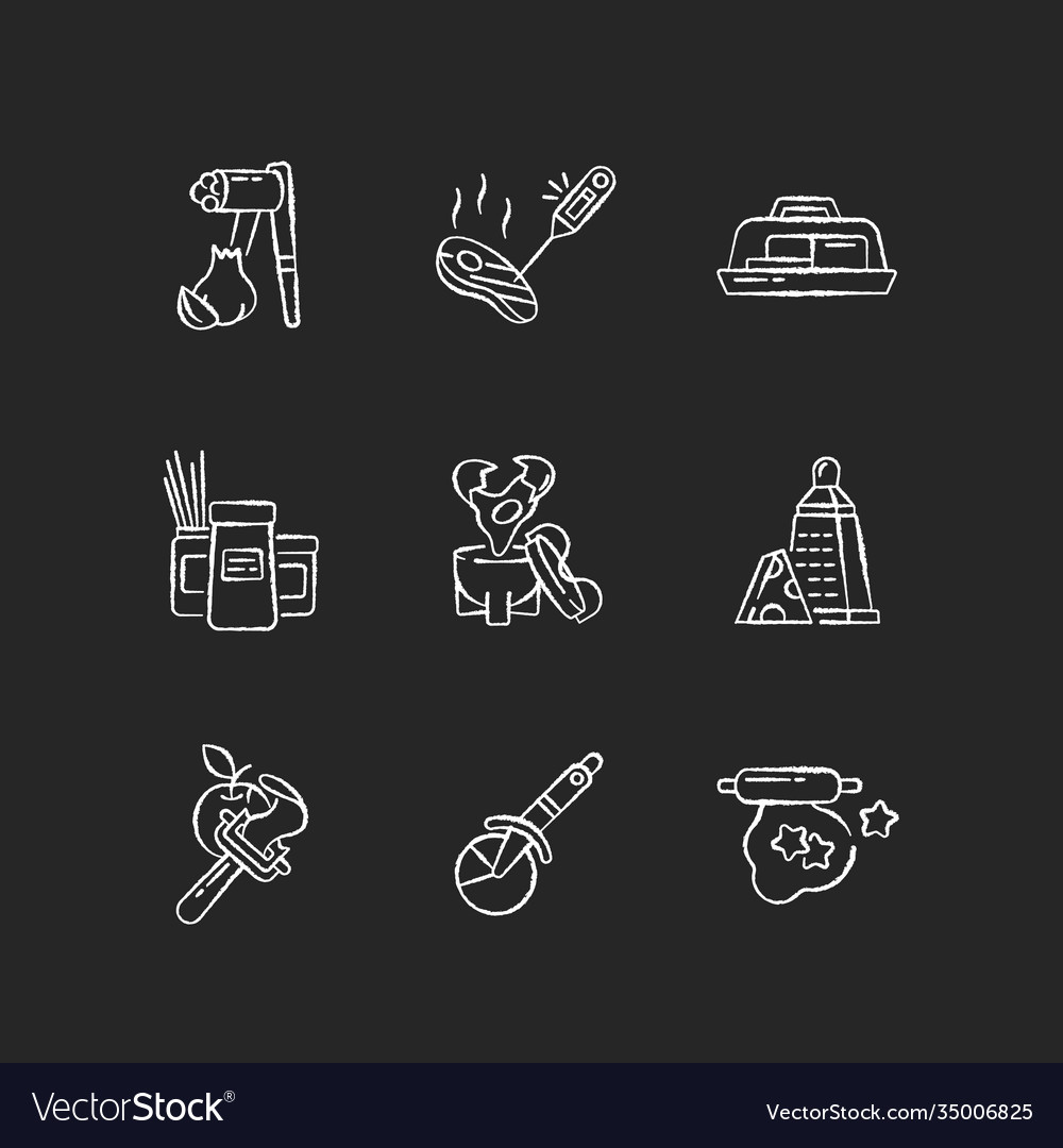 Food preparation utensils chalk white icons set vector image Food preparation utensils chalk white icons set