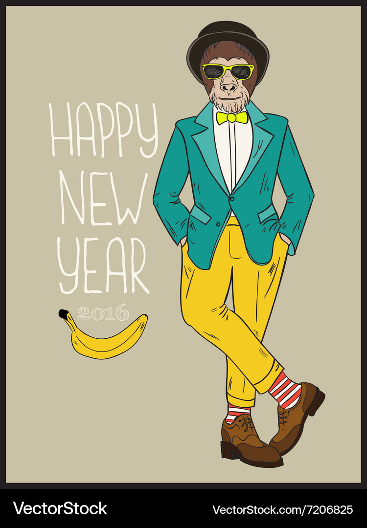 Hipster monkey hand drawn Royalty Free Vector Image