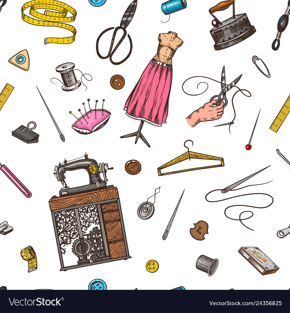 Sewing seamless pattern tools and elements or Vector Image