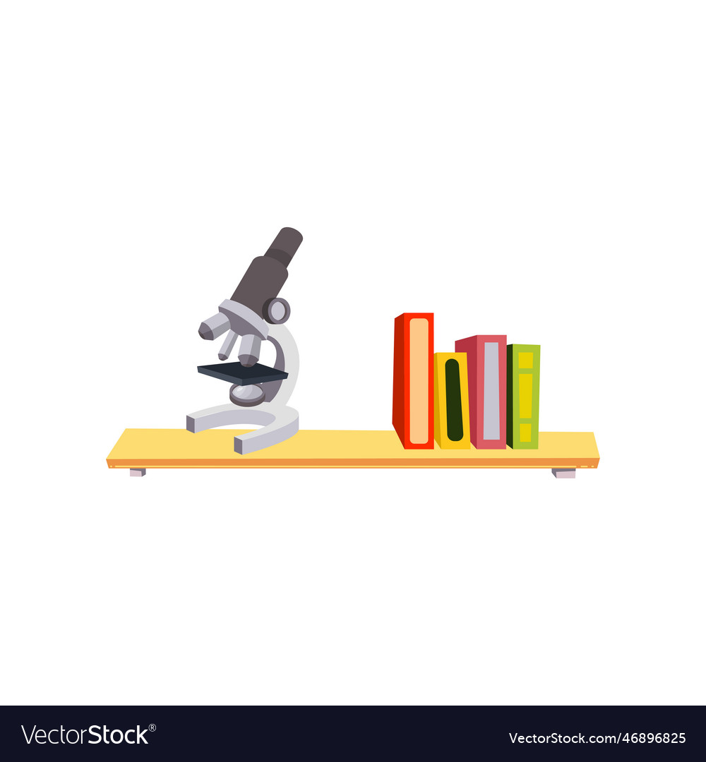 Shelf with microscope and books for classroom vector image Shelf with microscope and books for classroom