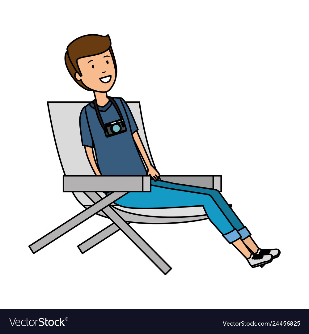 Tourist Man Sitting In Chair Character Royalty Free Vector