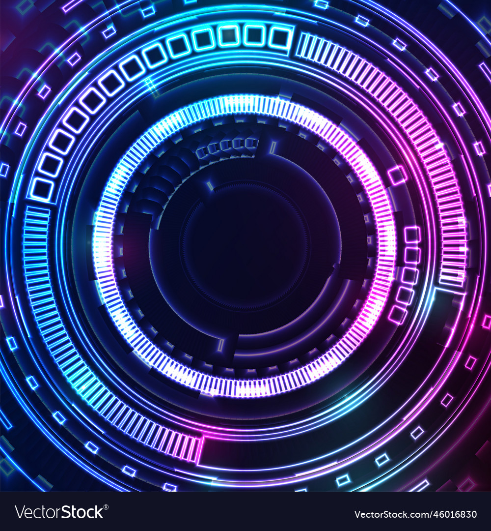 Blue purple glowing neon hud gear technology Vector Image Blue purple glowing neon hud gear technology