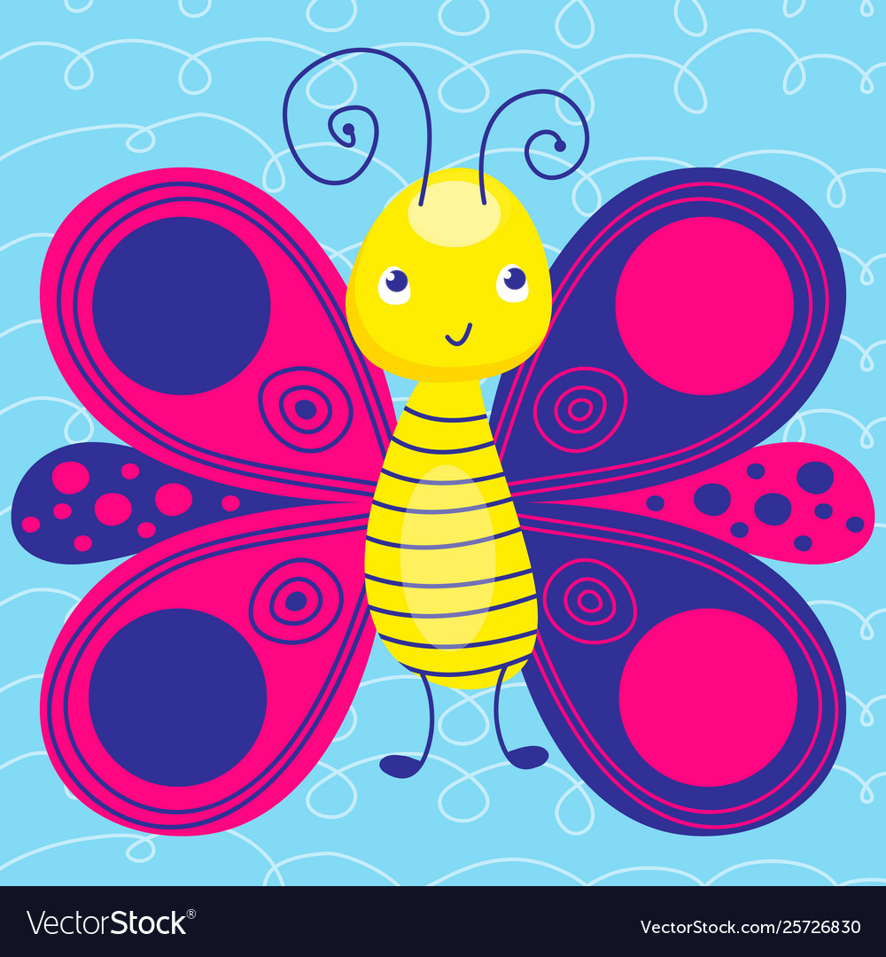 Bright butterfly on blue background smile Vector Image