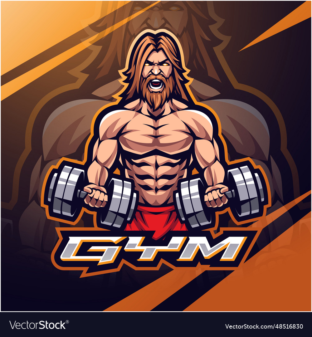 Gym man esport mascot logo design Royalty Free Vector Image