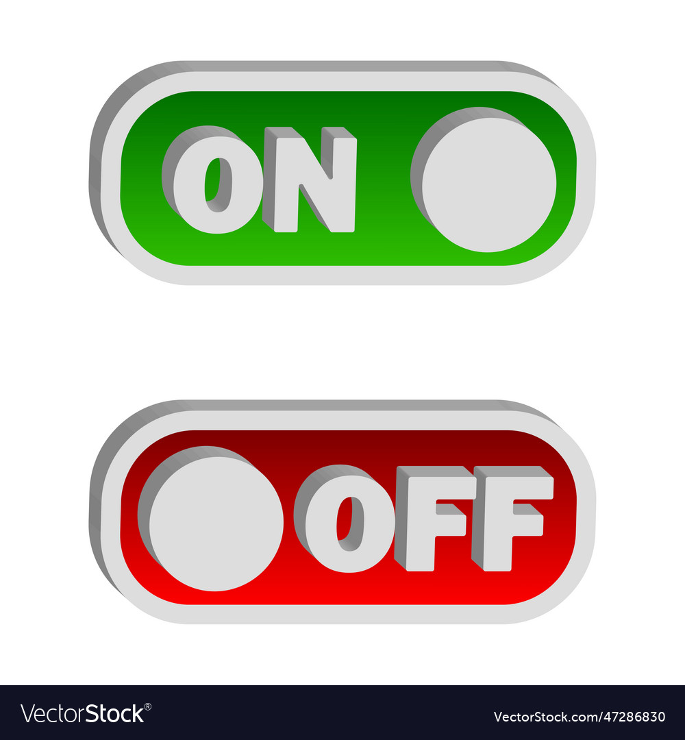 On and off toggle switch buttons with lettering vector image On and off toggle switch buttons with lettering