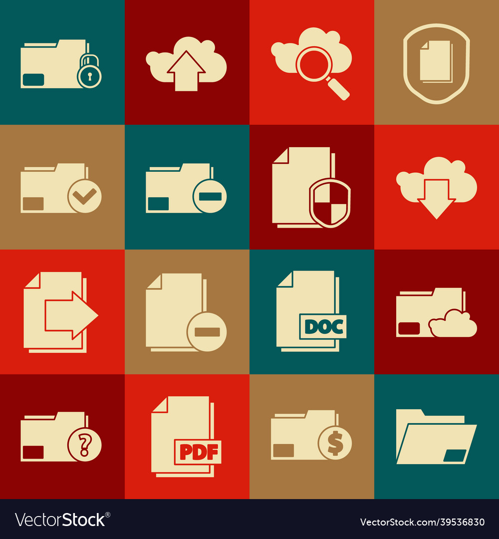 Set document folder cloud storage text vector image Set document folder cloud storage text