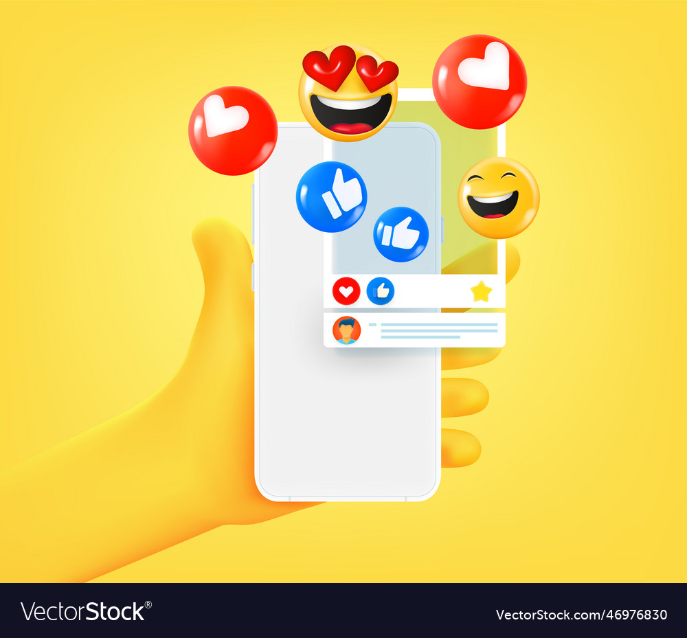 Social media post with reactions on smartphone Vector Image