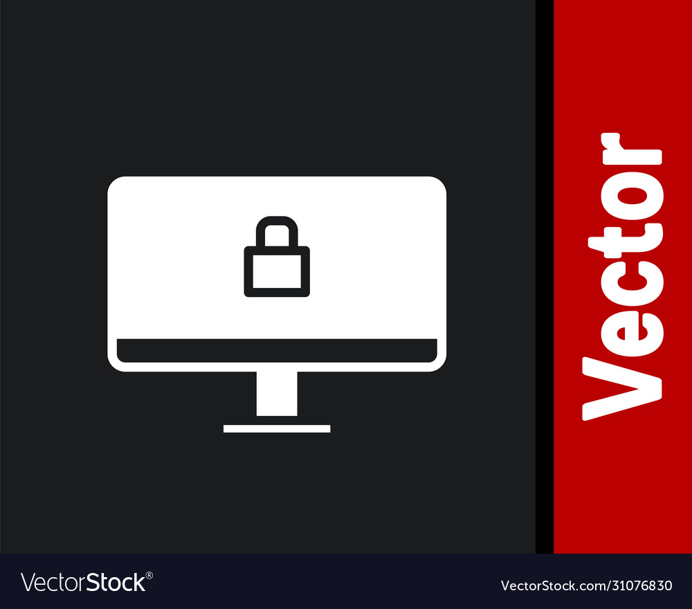 White lock on computer monitor screen icon Vector Image White lock on computer monitor screen icon