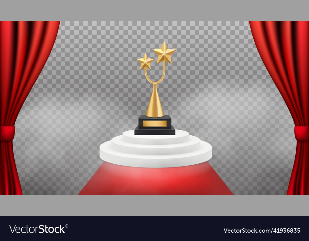 Award background golden trophy on white podium