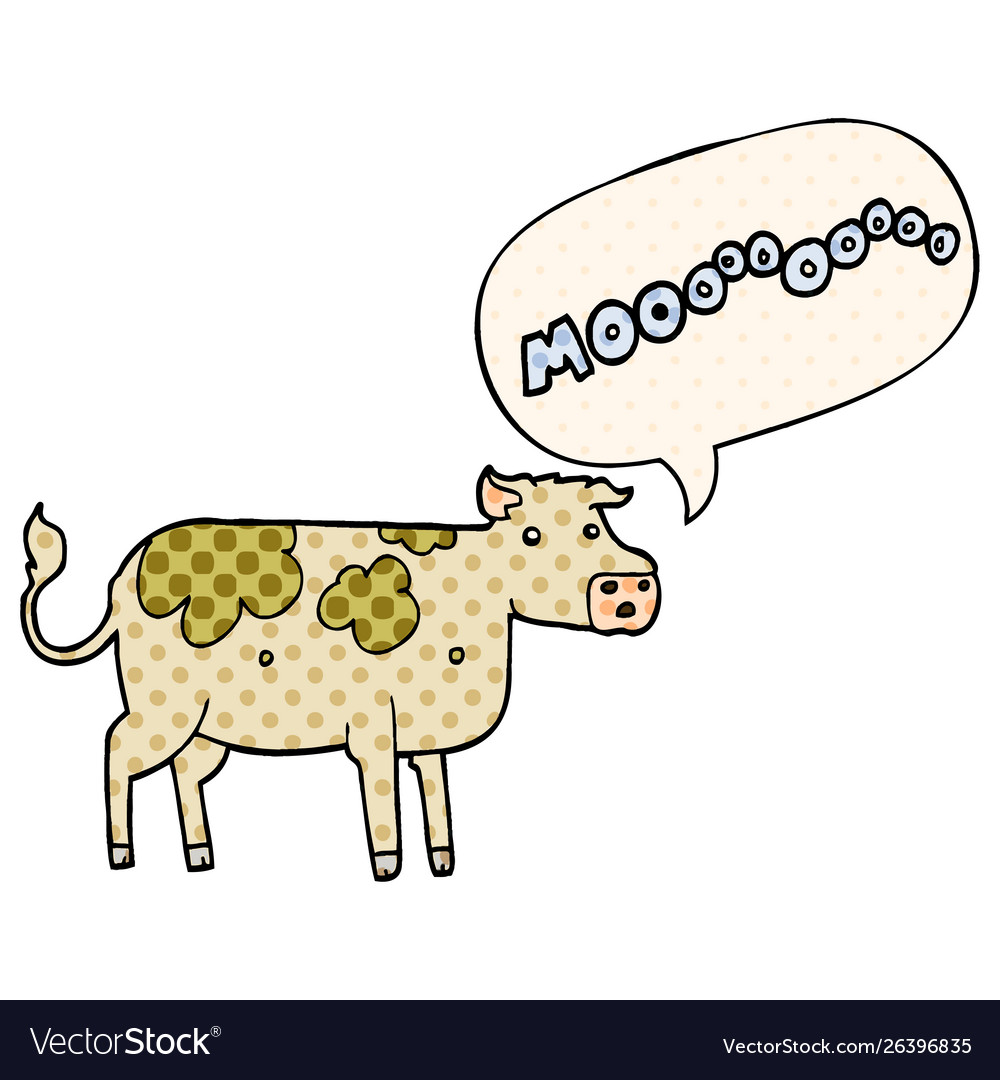 Cartoon cow and speech bubble in comic book style