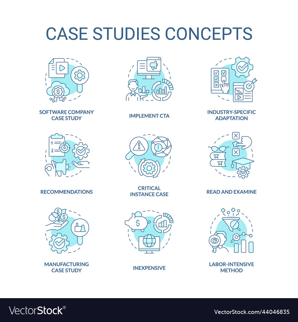 Case studies turquoise concept icons set vector image