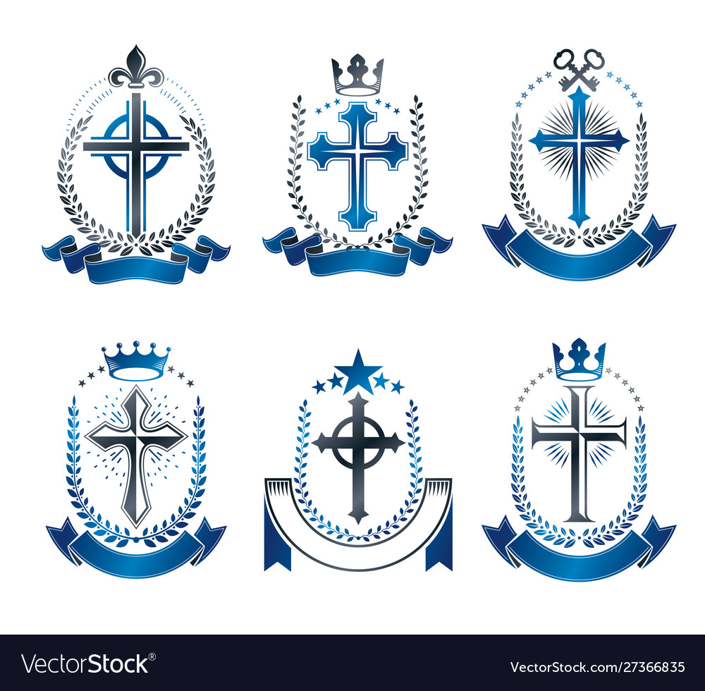 Christian crosses emblems set heraldic design