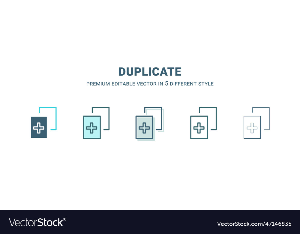 Duplicate icon in 5 different style outline vector image Duplicate icon in 5 different style outline