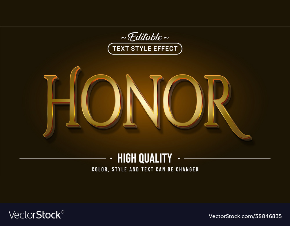 Editable text style effect - golden honor text Vector Image