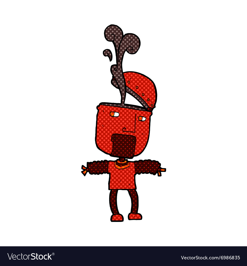 Funny comic cartoon robot with open head