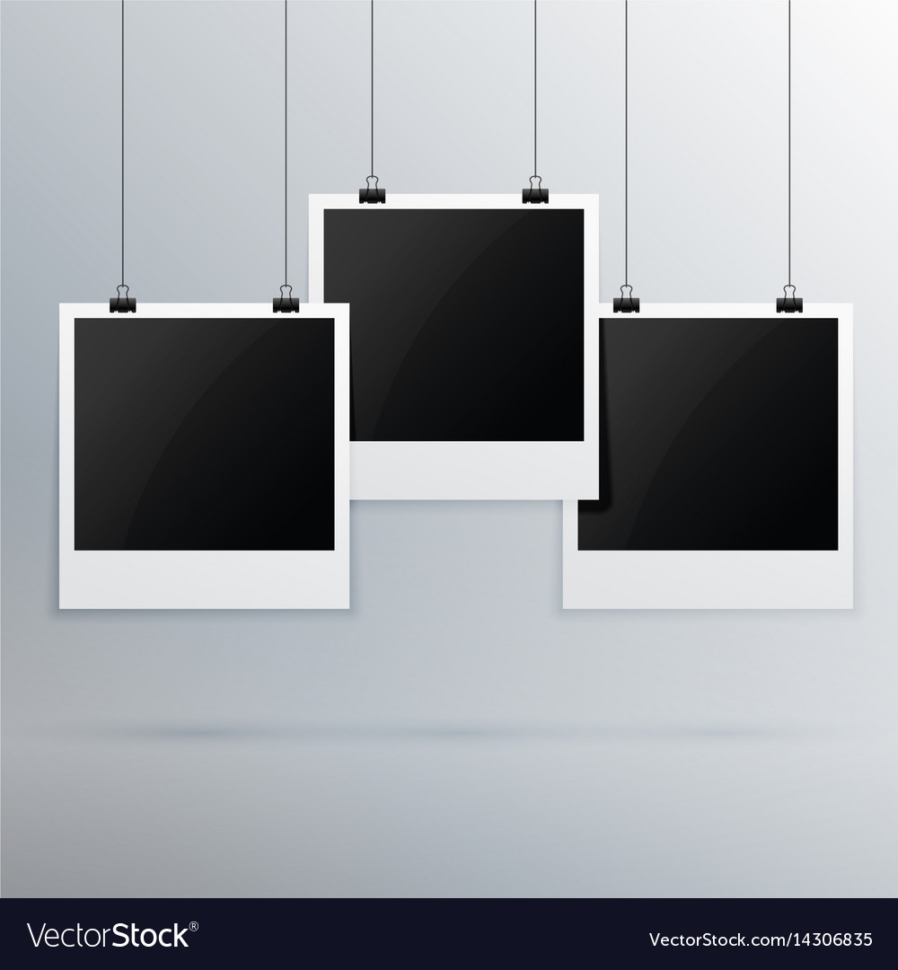 Hanging photo frame on gray background Royalty Free Vector