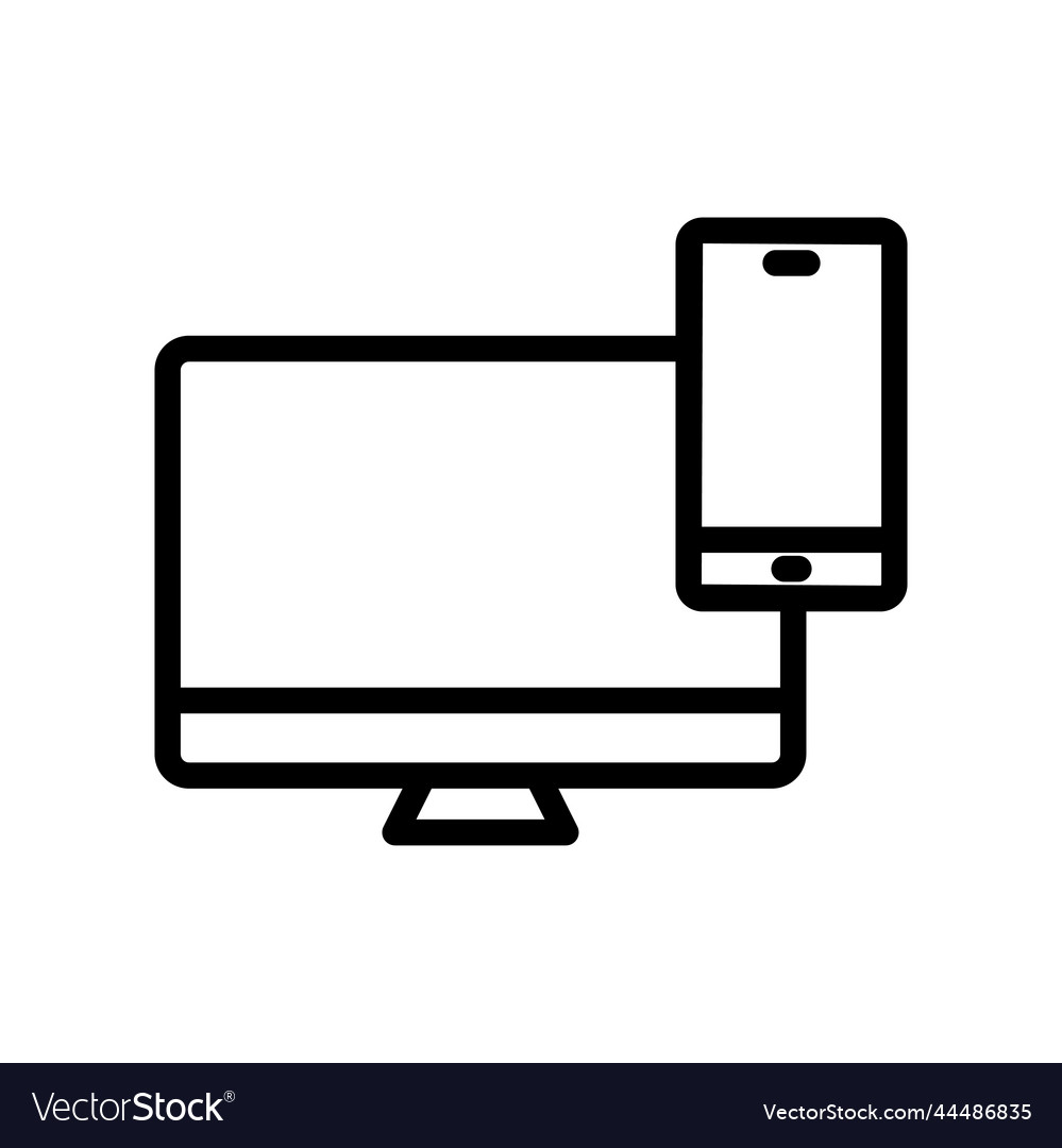 Monitor line icon with mobile phone vector image Monitor line icon with mobile phone
