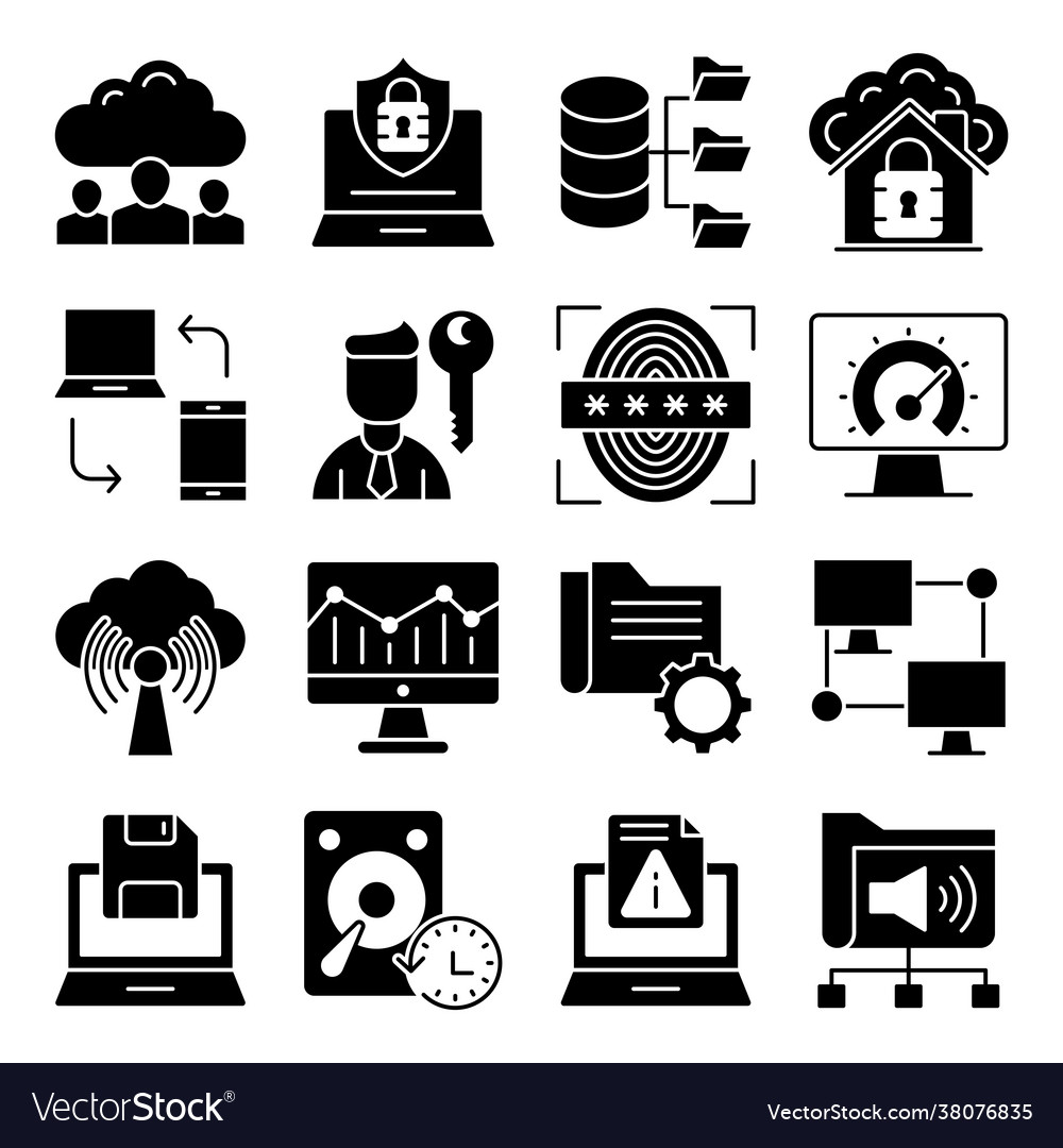 Pack computer and network solid icons