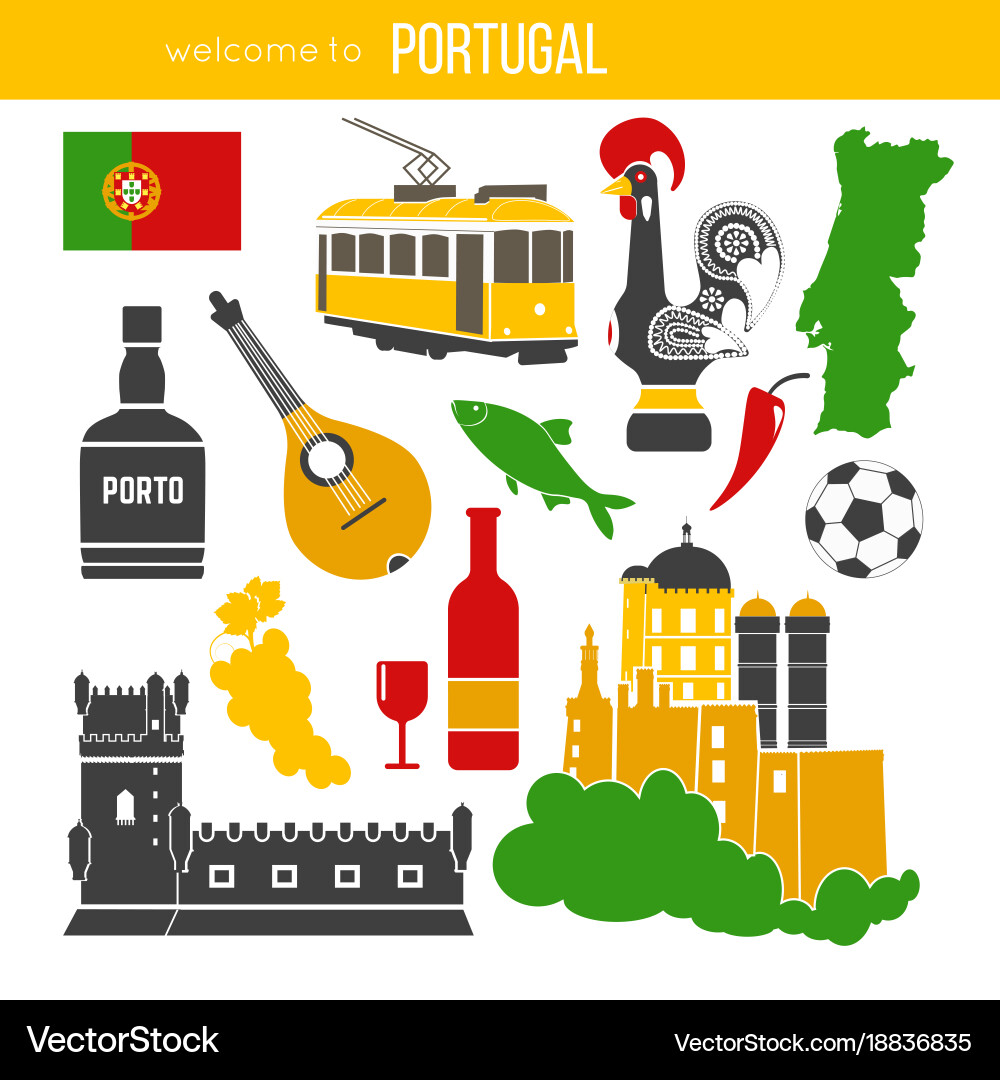 Portugal traditional objects collection on white Vector Image
