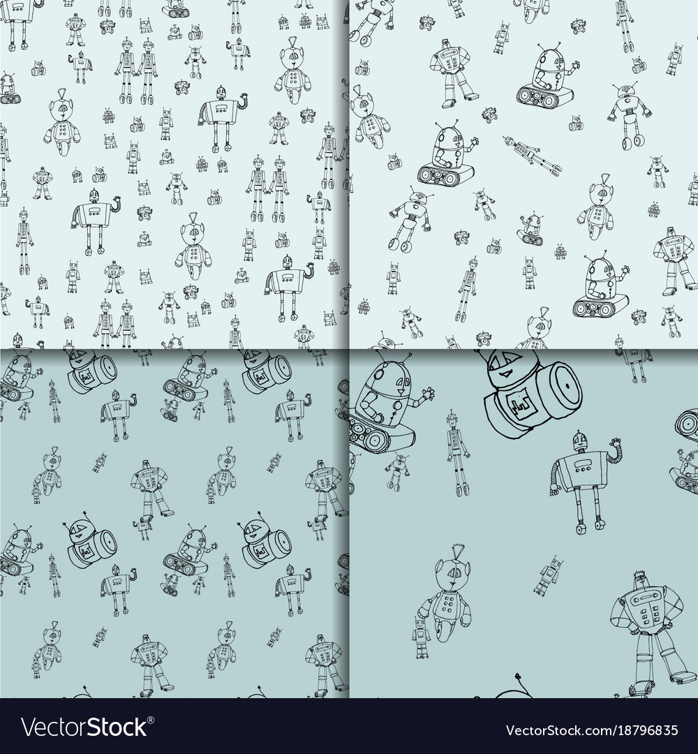 Robot doodles pattern set