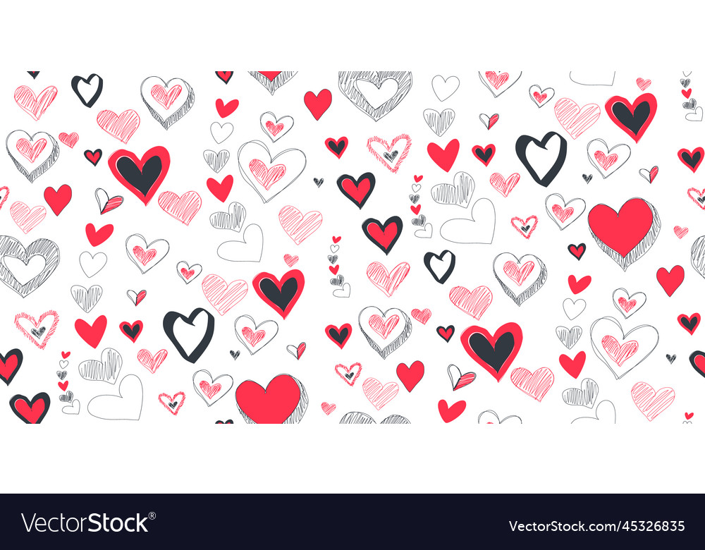 Seamless pattern with various shapes hearts