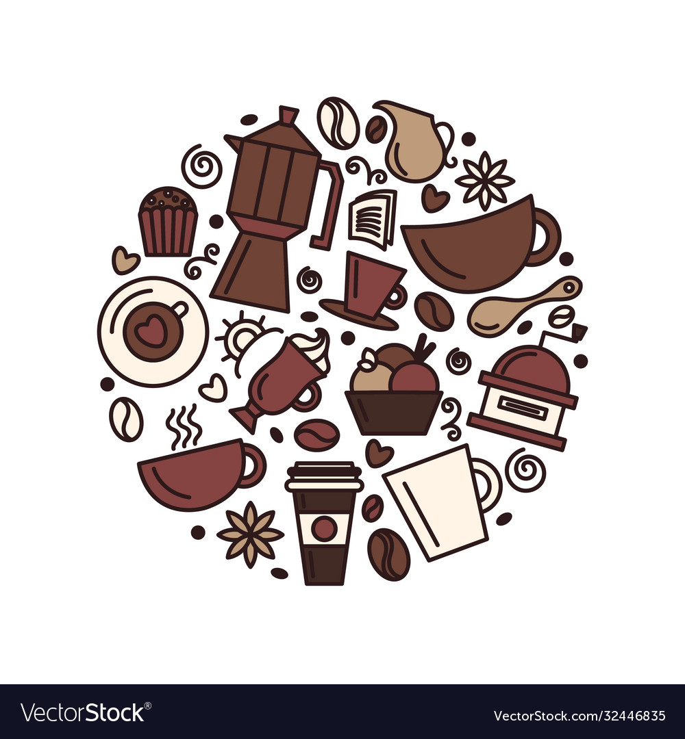 Set coffee theme line art draw icons Royalty Free Vector