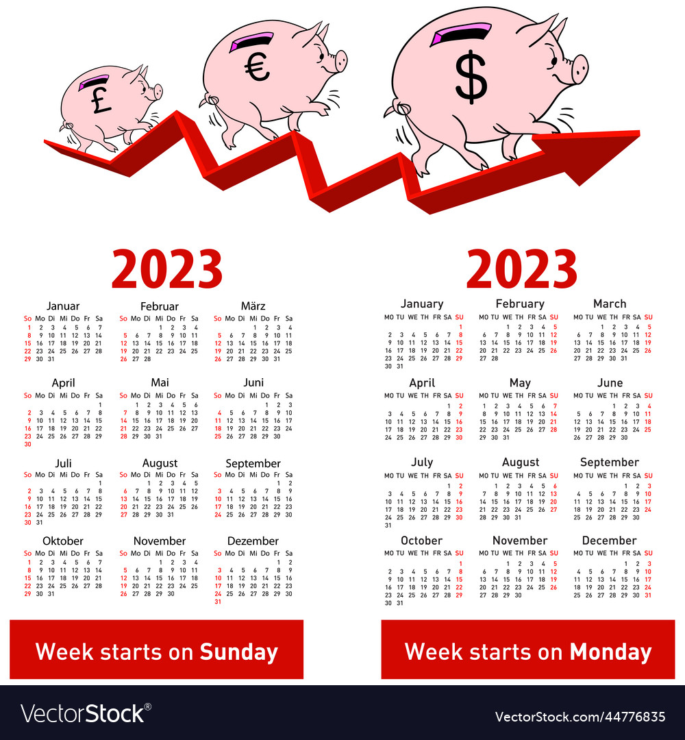 Stylish calendar pig piggy bank for 2023 sundays