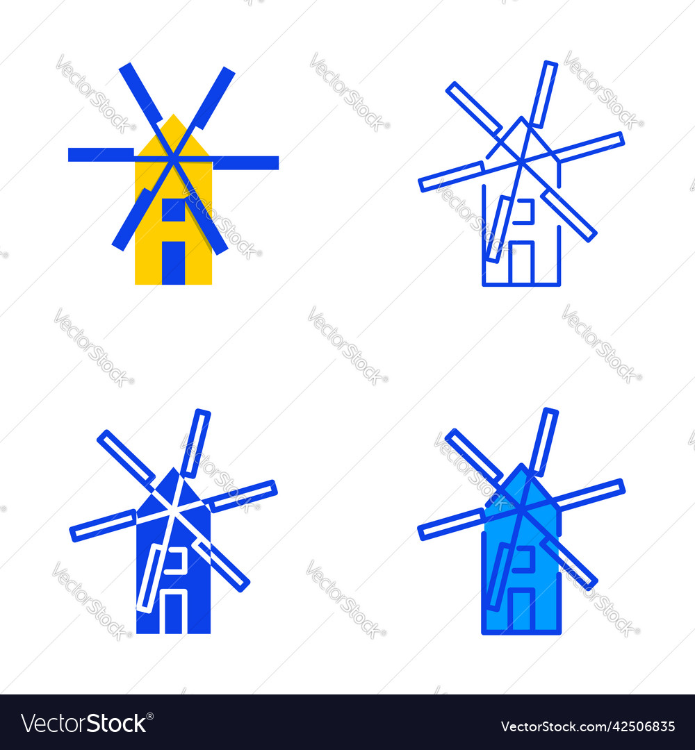 Windmill icon set in flat and line style