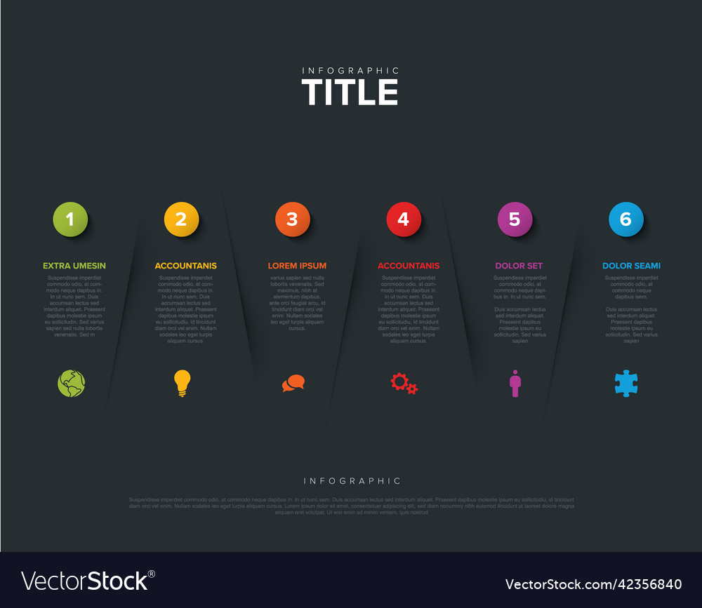 Abstrakte dunkle Infografikvorlage mit sechs
