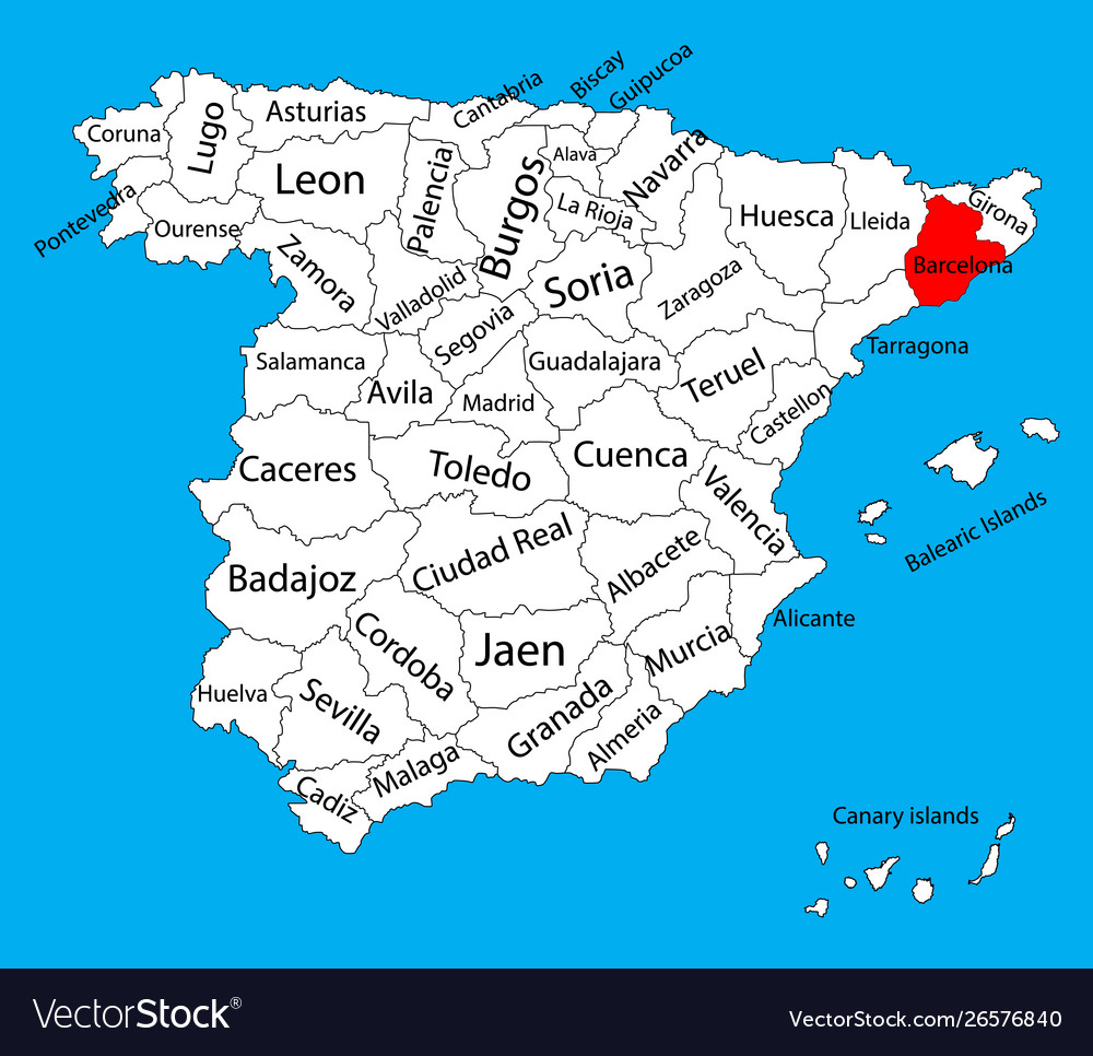 Barcelona Map Spain Province Administrative Map Vector Image