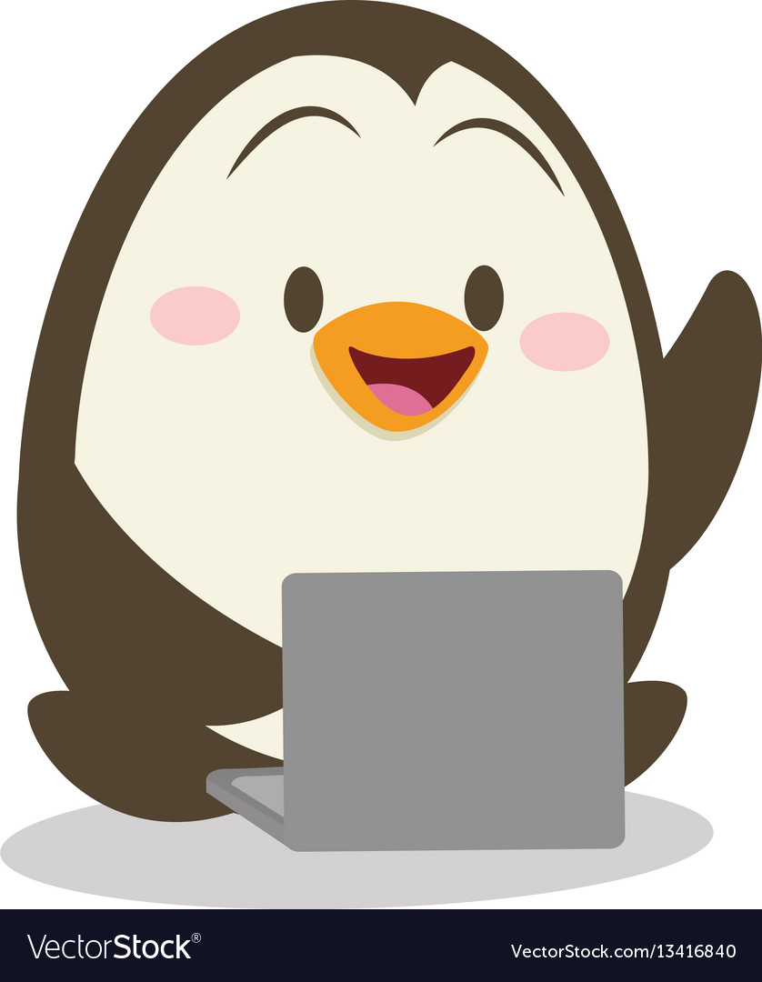 Character penguin with laptop Royalty Free Vector Image