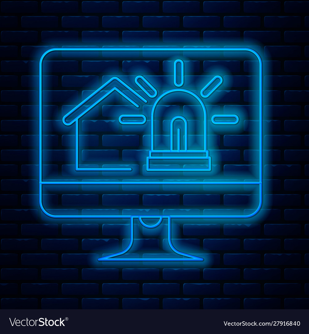 Glowing neon line computer monitor with smart vector image Glowing neon line computer monitor with smart