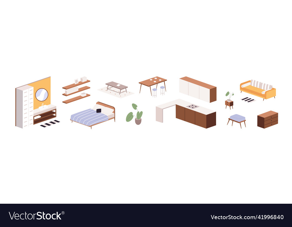 House interior furniture set tables sofa bed vector image House interior furniture set tables sofa bed
