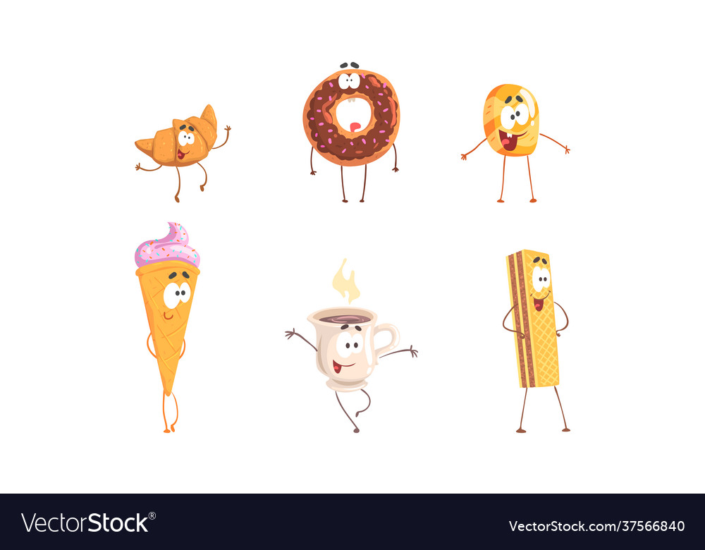 Humanized food with ice cream in waffle cone Vector Image