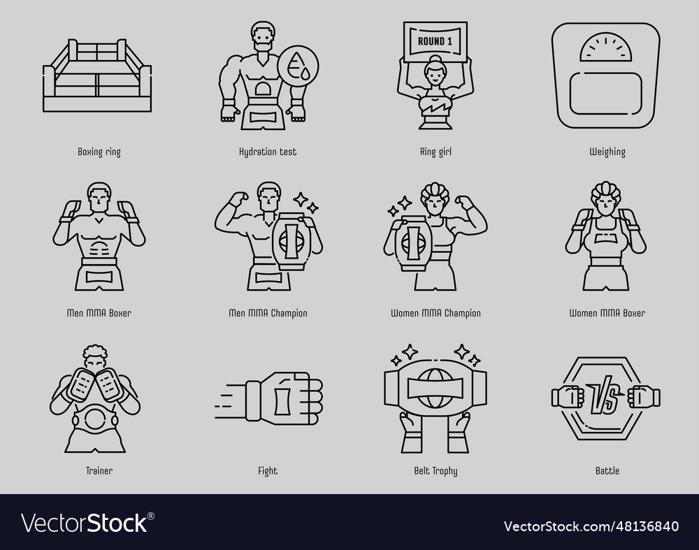 Mma fighting line icon set