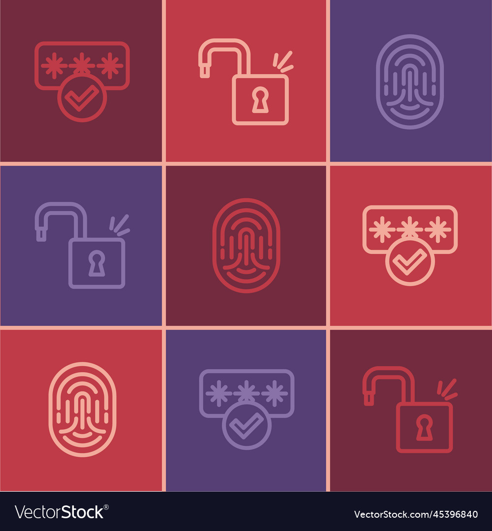 Set line password protection fingerprint and open vector image Set line password protection fingerprint and open