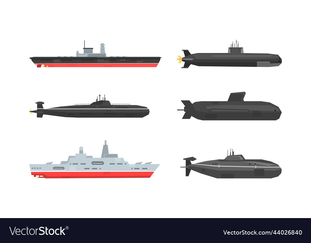 Set of military and civil ships submarine cargo