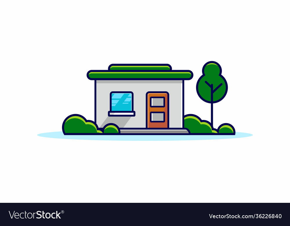 Simple store building with trees and green grass vector image Simple store building with trees and green grass