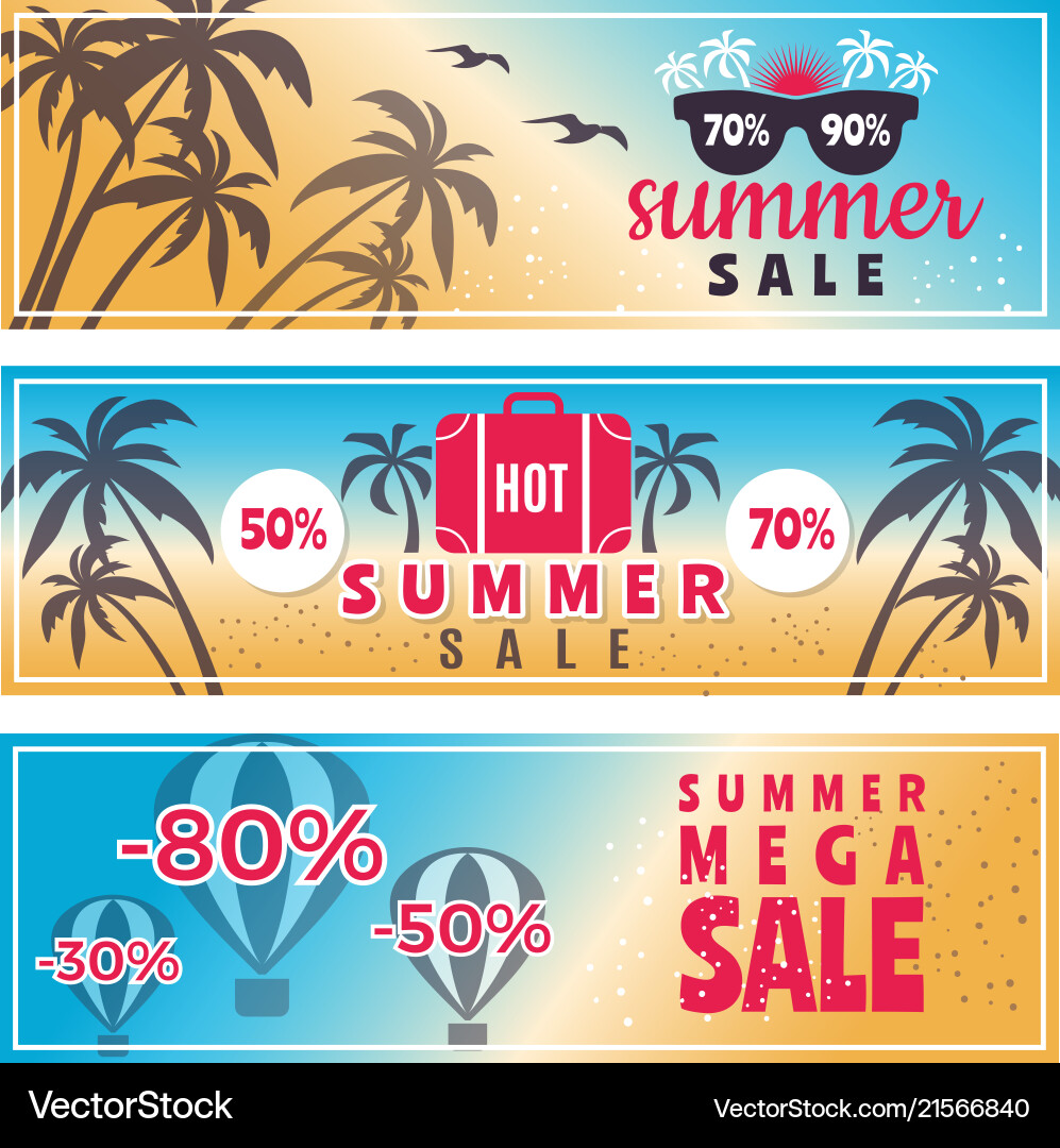 Summer Sale Banners Horizontal Advertising Vector Image