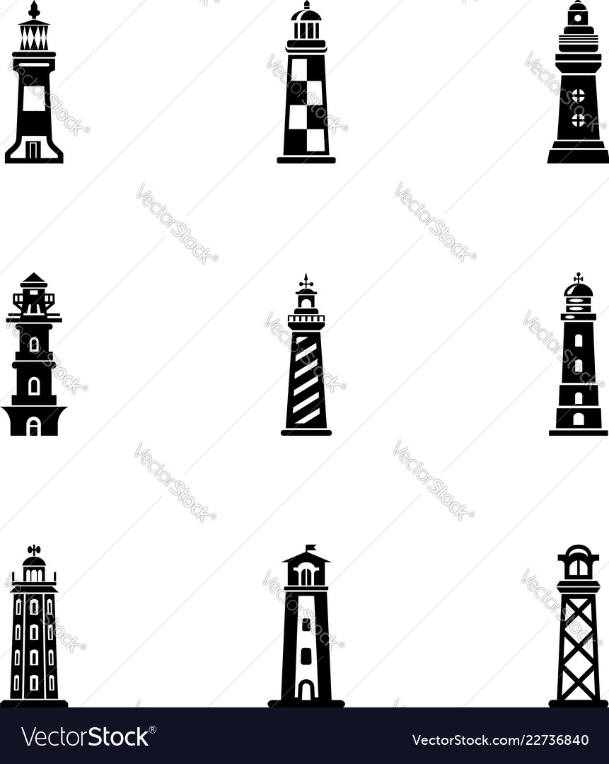 Tower light icons set simple style Royalty Free Vector Image