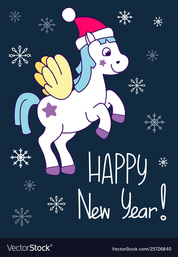 Unicorns Christmas 2022 Unicorn Christmas And New Year Card Royalty Free Vector