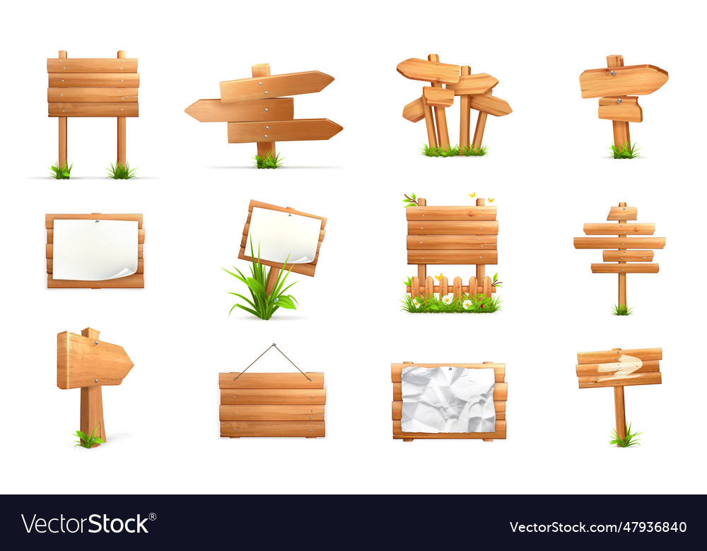 Wooden signs 3d set Royalty Free Vector Image - VectorStock