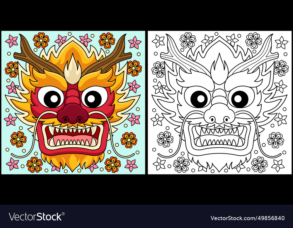 Year of the dragon face coloring page Royalty Free Vector